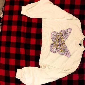 White cropped sweater with writing